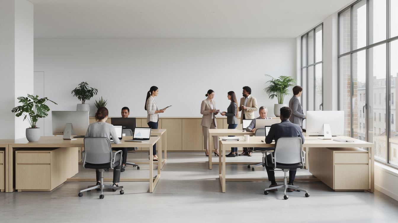 Modern Brussels office interior with employees working
